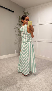 Gina Green Striped Skirt Set