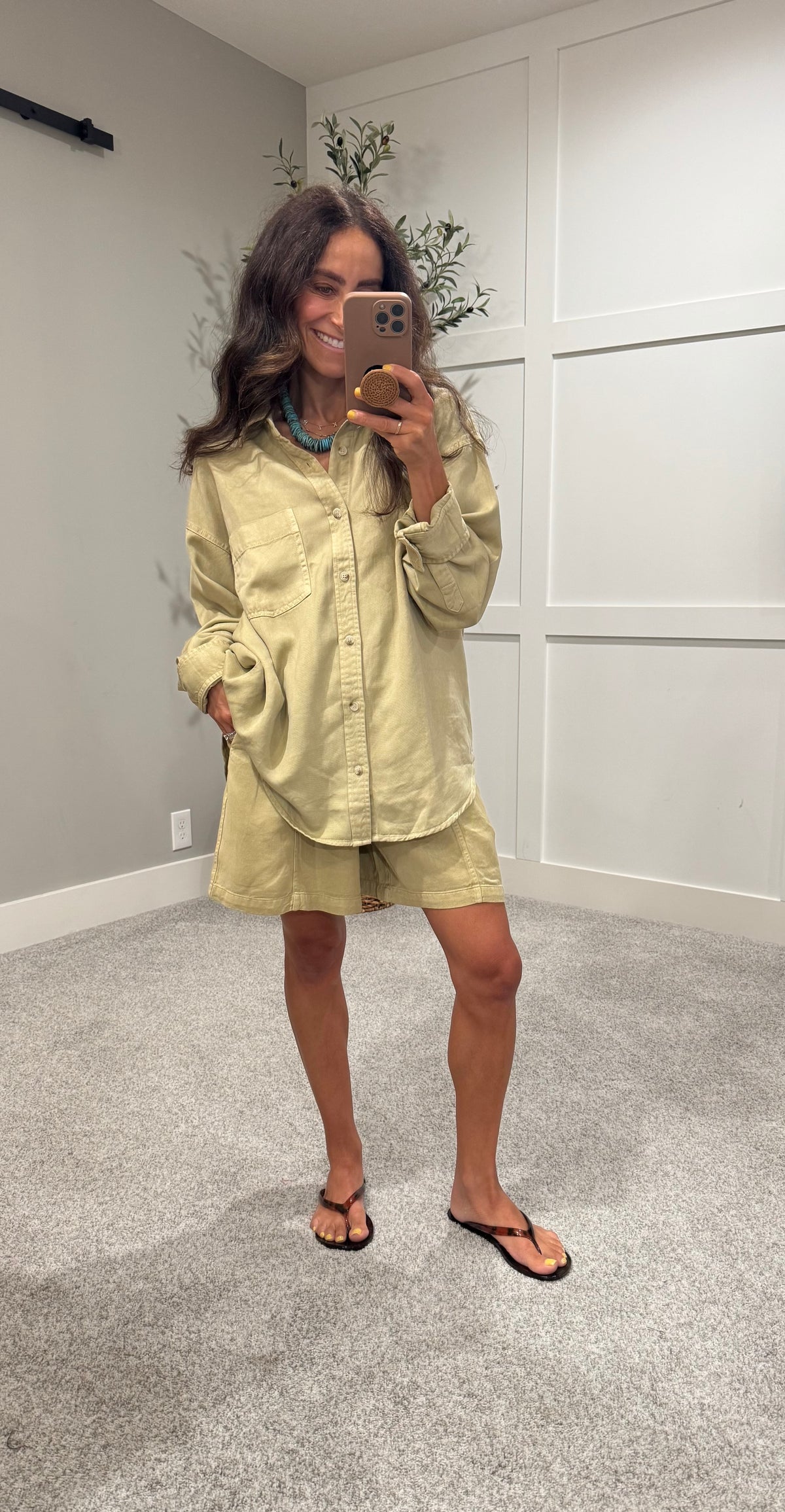 Kate Oversized Tencel Button-Up | Moss Green
