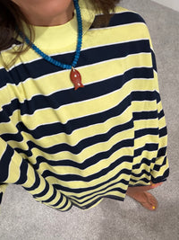 Sheila Mock Neck Striped LONGSLEEVE Top | Lemon/Navy