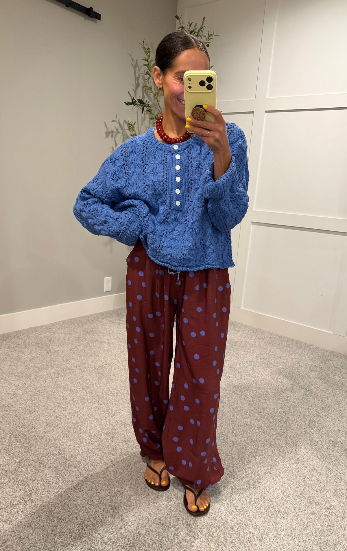 Satin Polka Dot Balloon Pants | Maroon/Blue