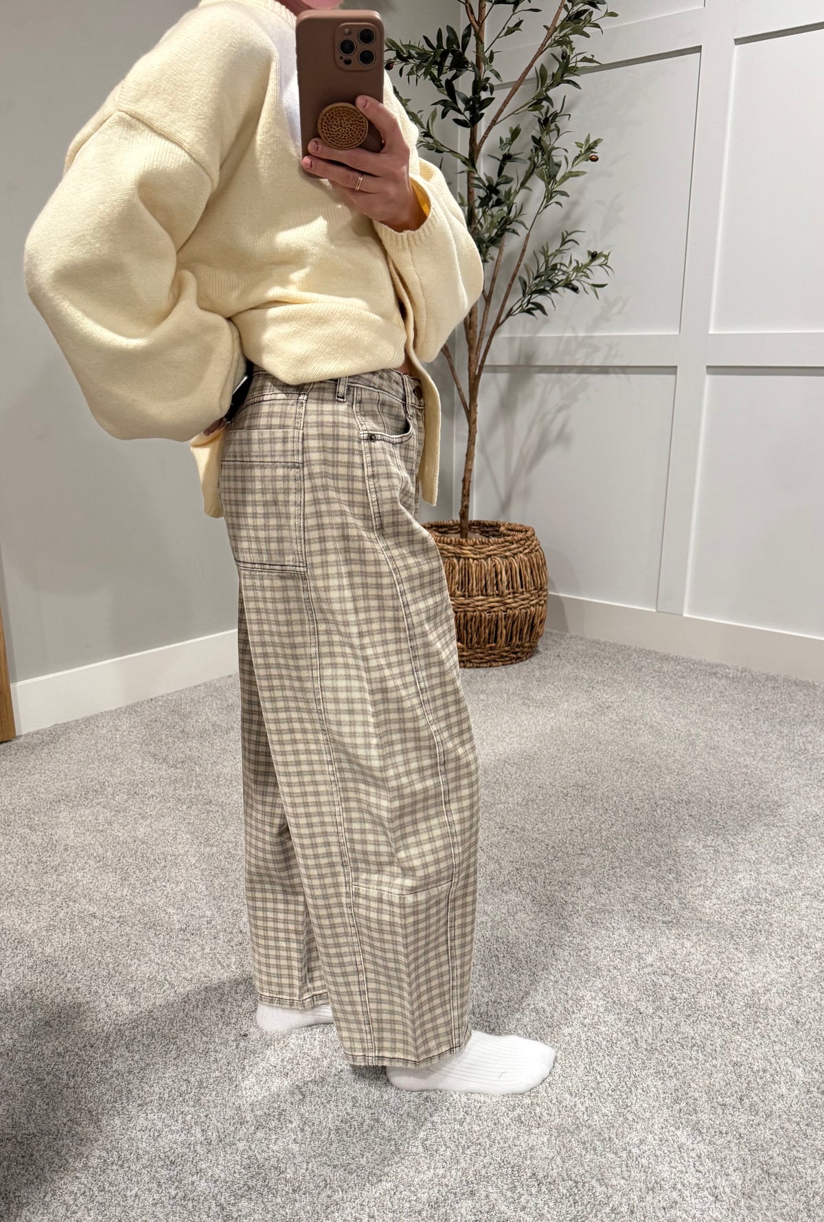 Dallas Checkered Barrel Denim | Tan & Brown