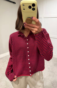 The Elisa Striped Cardigan | Navy/Red