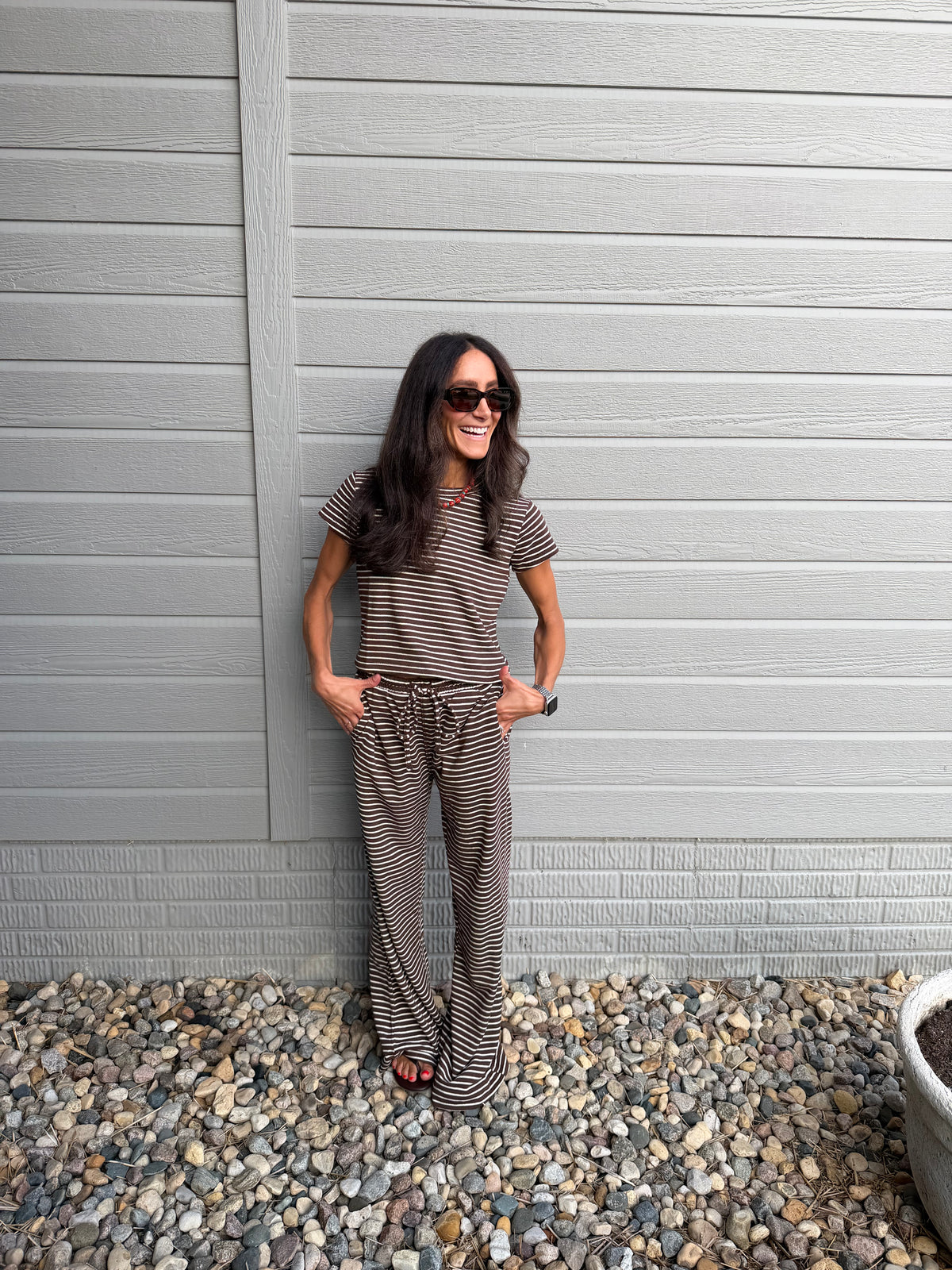 French Terry Striped Set | Brown/Cream