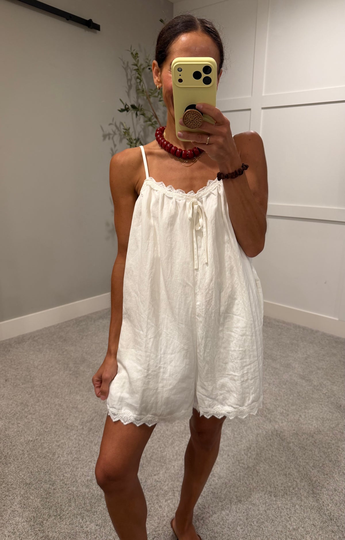 Summer Lace Trim Romper | White