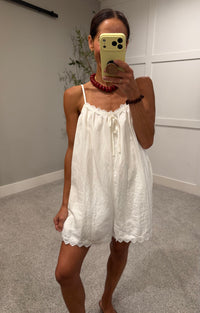 Summer Lace Trim Romper | White