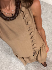 Button Detail Dress | Tan Brown