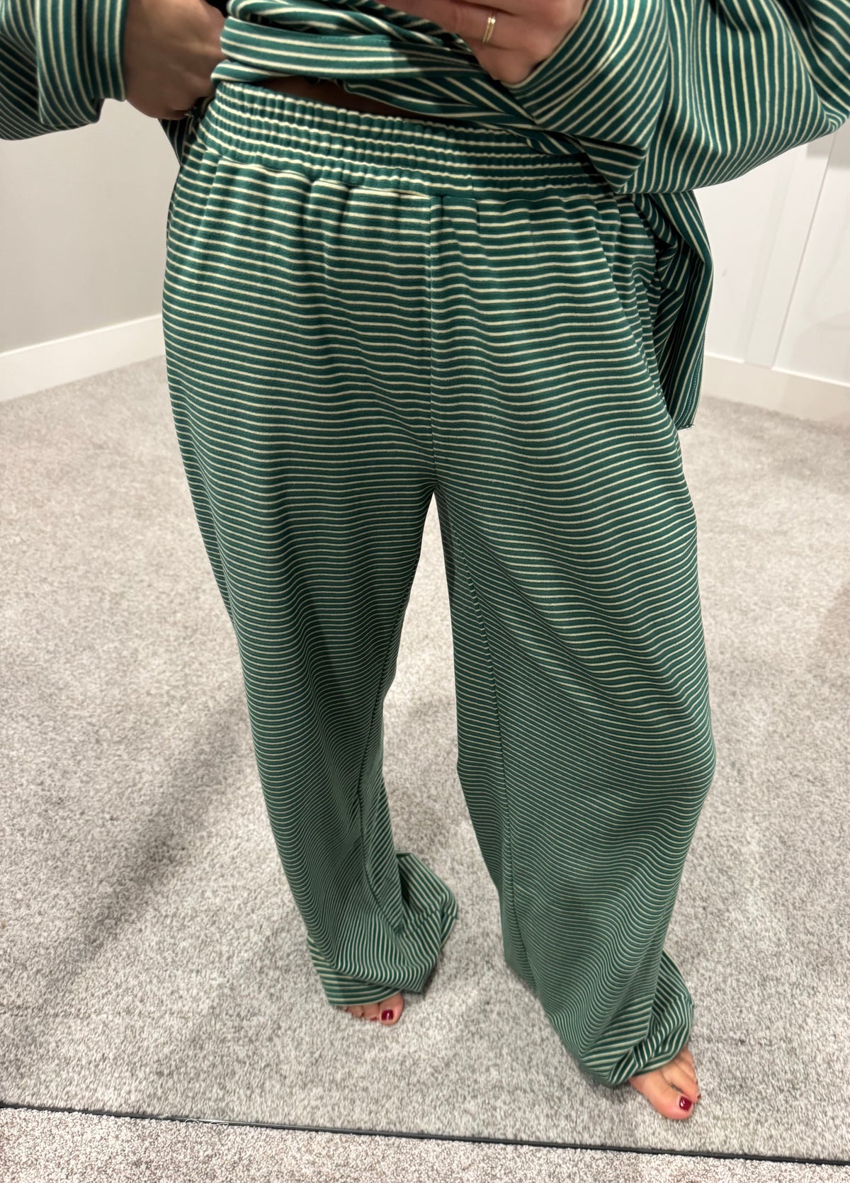 Lounging Brushed Knit Pants | Green/Cream