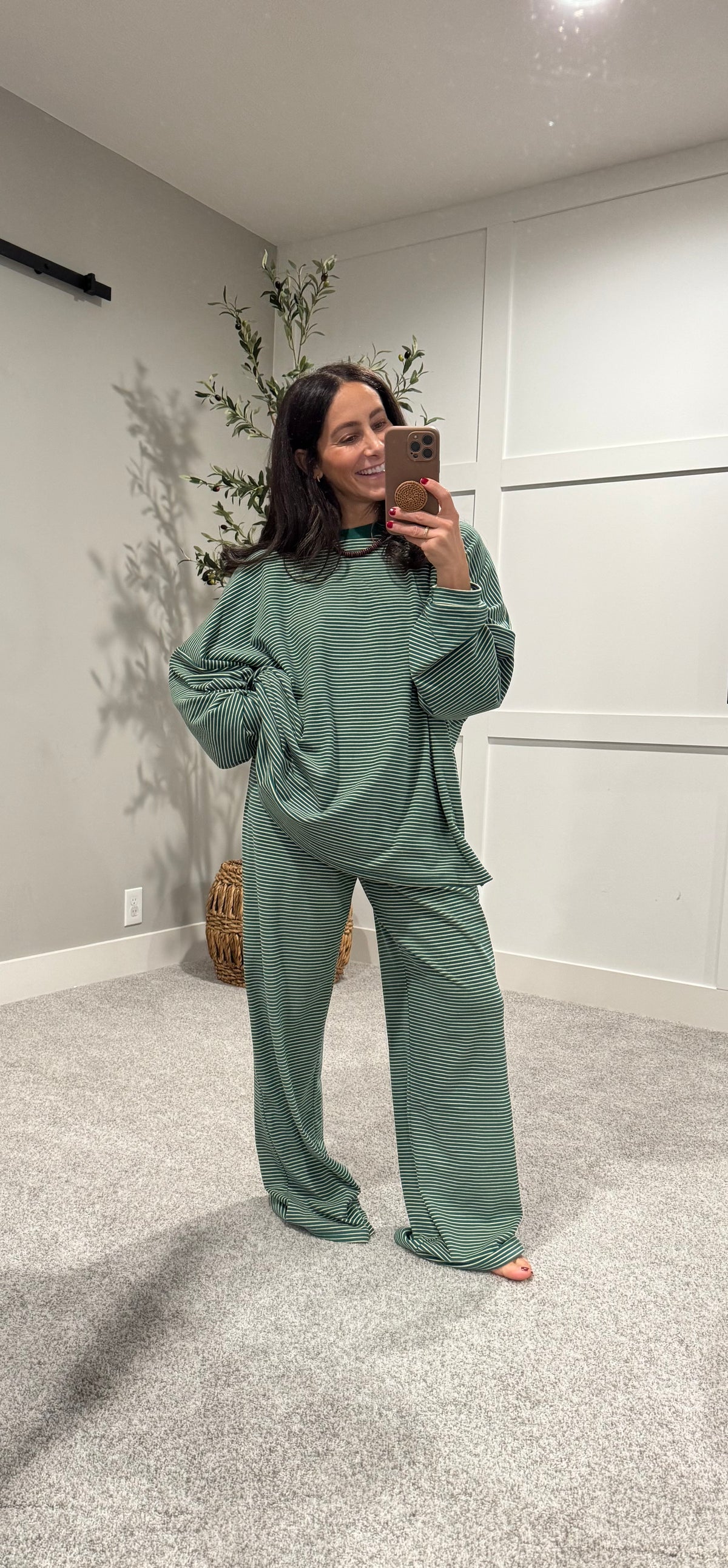 Lounging Brushed Knit Pullover | Green/Cream