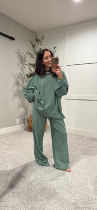 Lounging Brushed Knit Pullover | Green/Cream