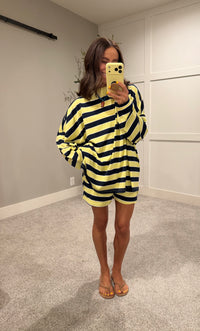 Sheila Mock Neck Striped LONGSLEEVE Top | Lemon/Navy