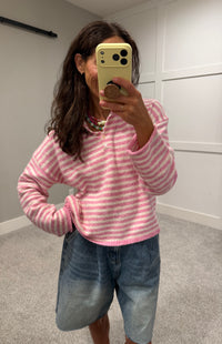 Piper Henley Striped Sweater | Bubblegum