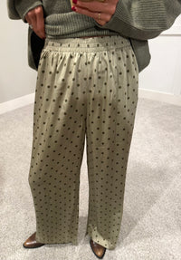 Olive Satin Polka Dot Pants | Light/Olive Green