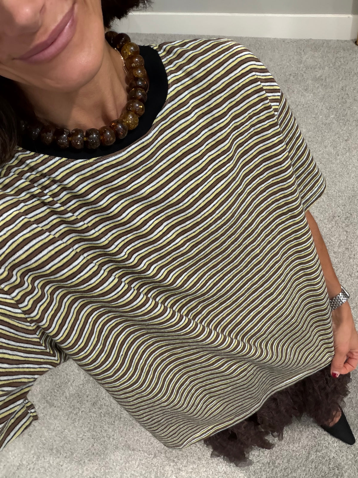 Perfectly Oversized Striped Tee | Black/Brown Stripe