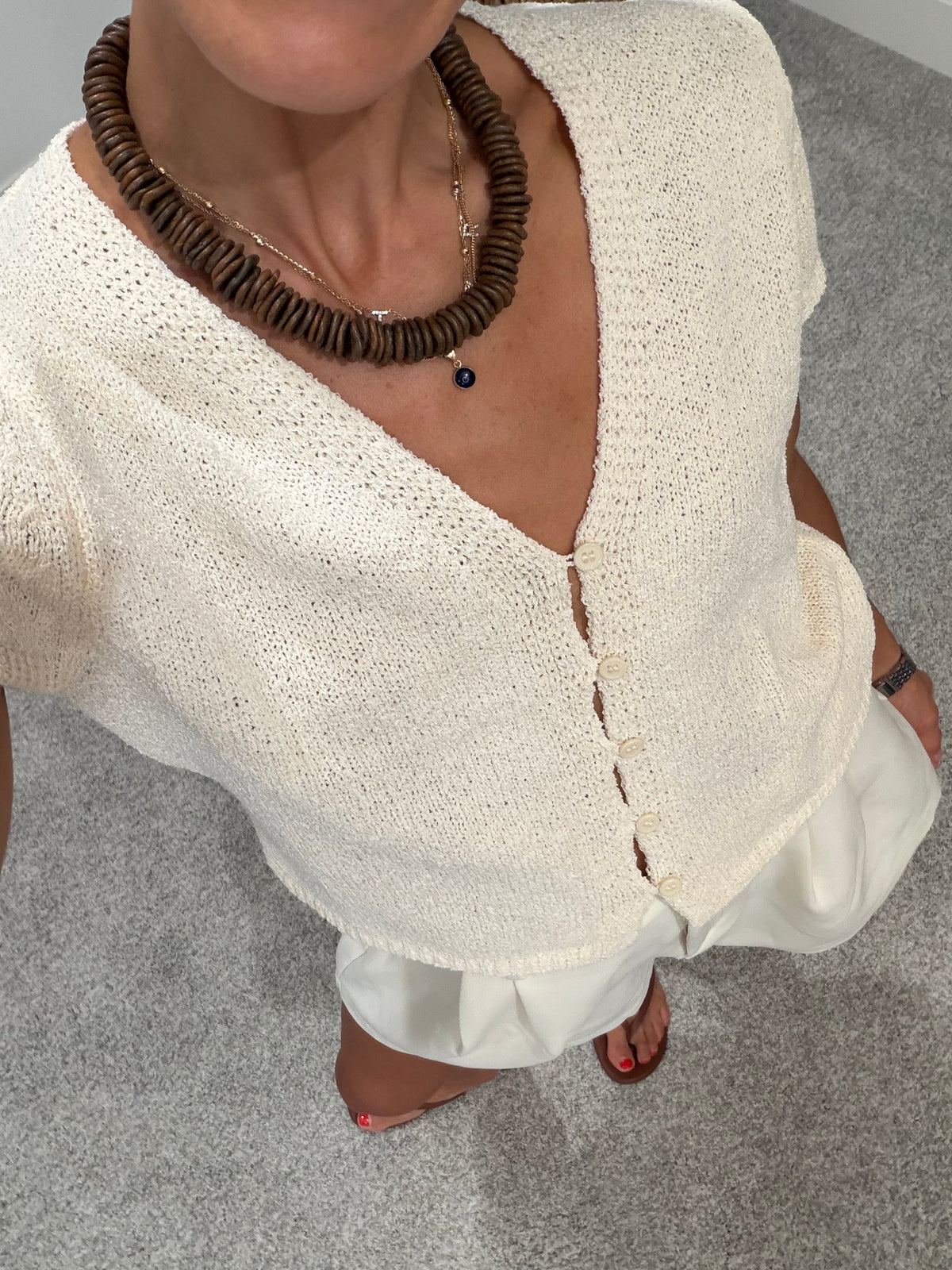 Camron Button Front Knit | Beige
