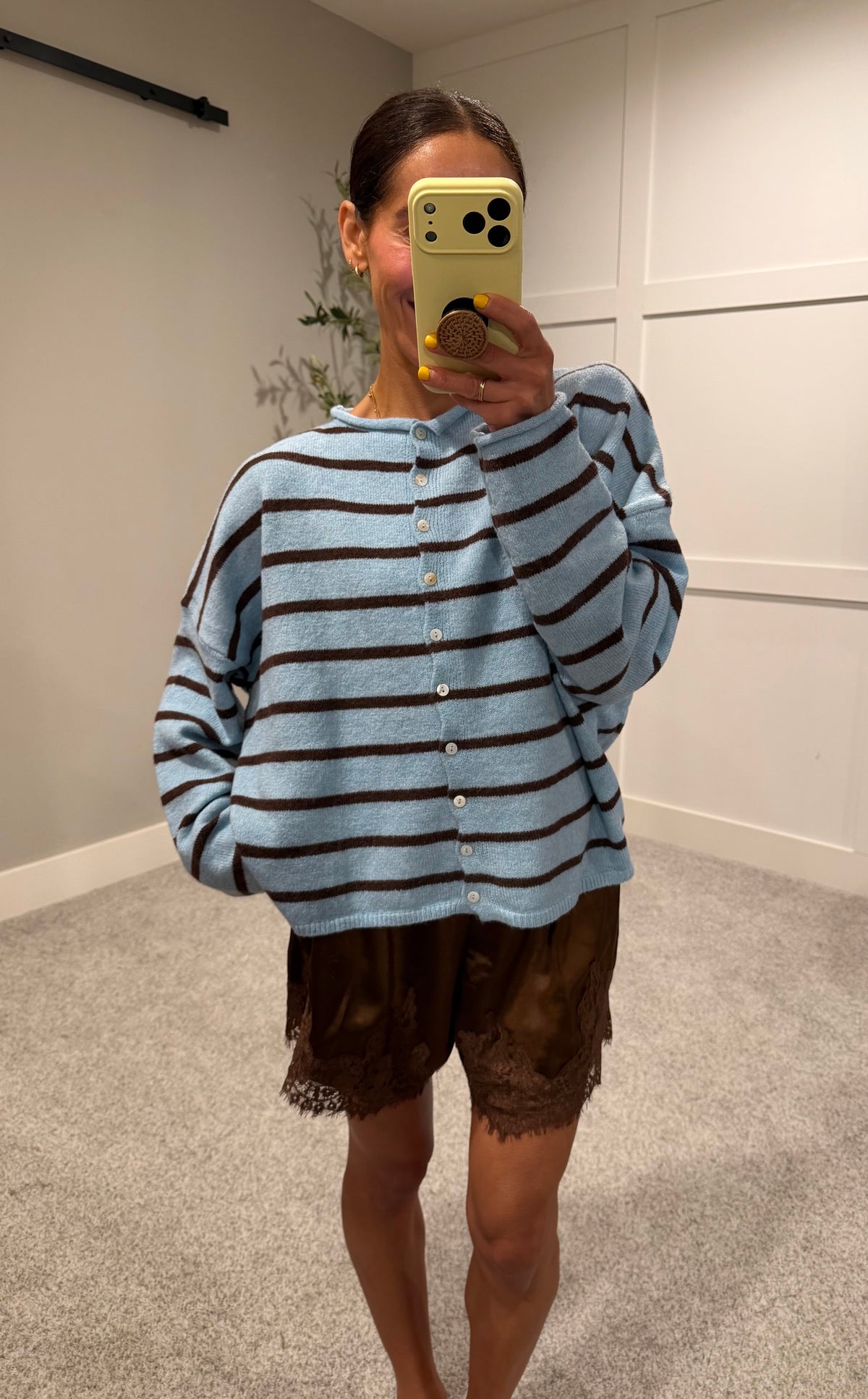 Cabana-Striped Piper Cardigan | Blue/Brown
