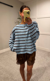 Cabana-Striped Piper Cardigan | Blue/Brown