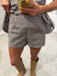 Brenda Gingham Smocked Strapless Set | Brown/White