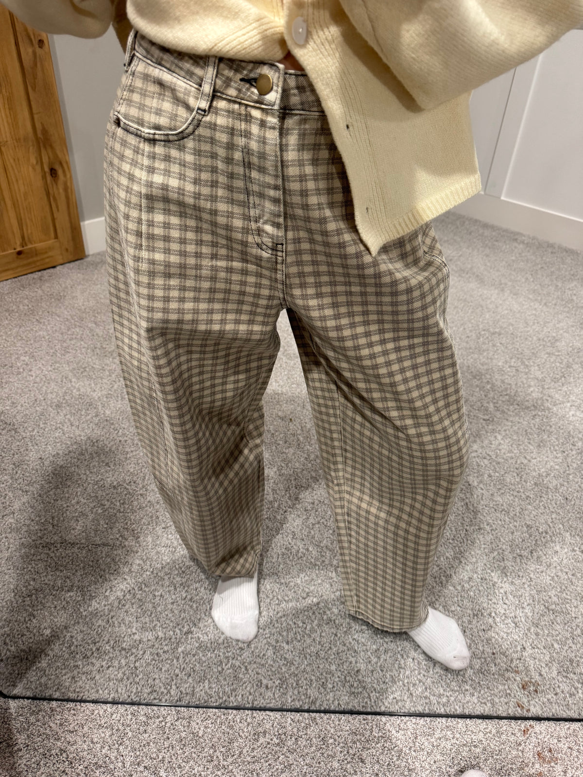 Dallas Checkered Barrel Denim | Tan & Brown