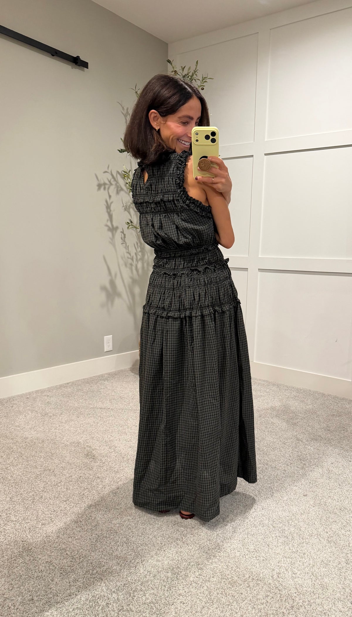 Neily Gingham Maxi | Olive/Charcoal Grey