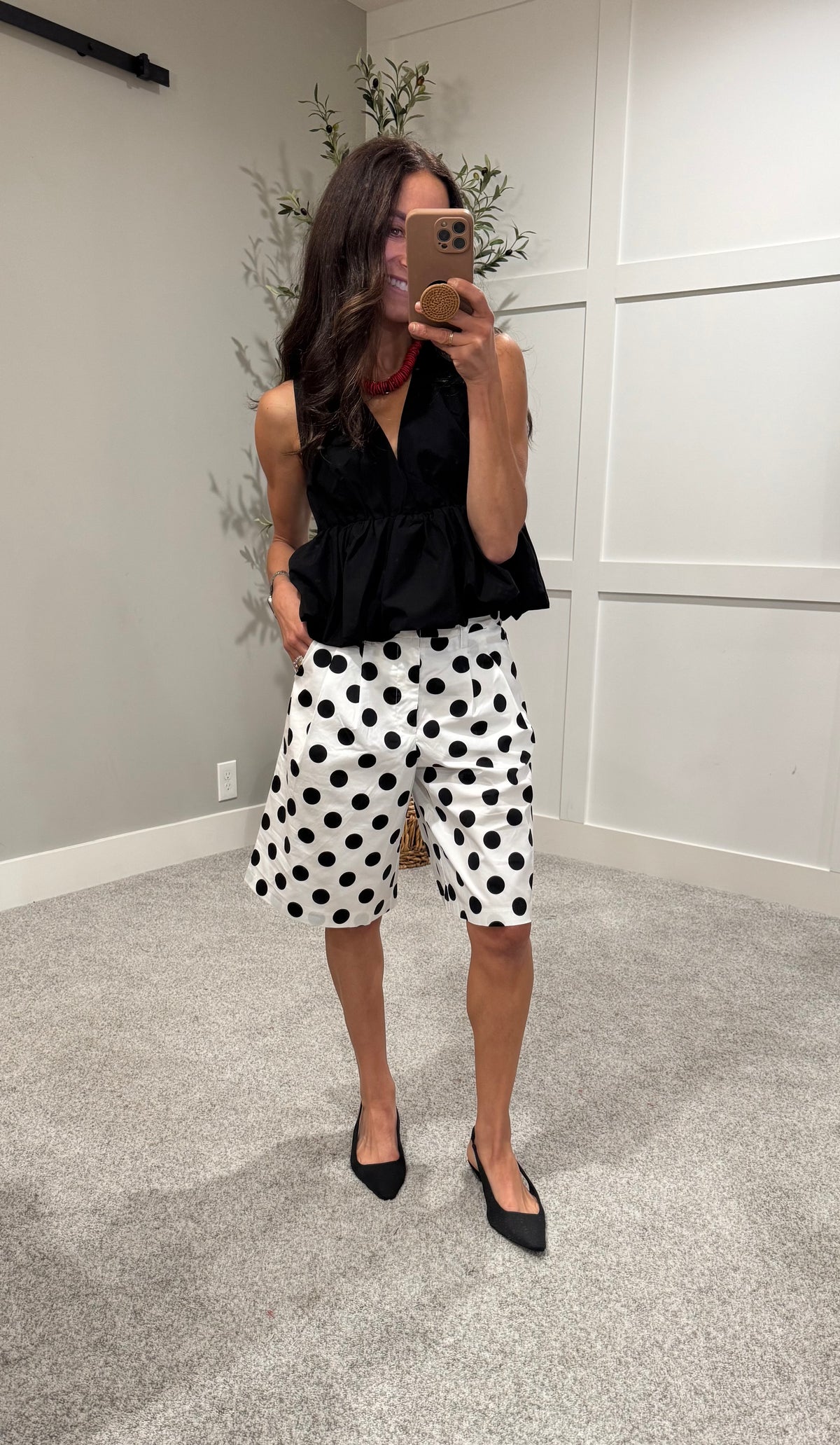 Lucy Pleated Polka Dot Trouser Shorts| White/Black