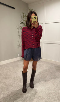 The Elisa Striped Cardigan | Navy/Red