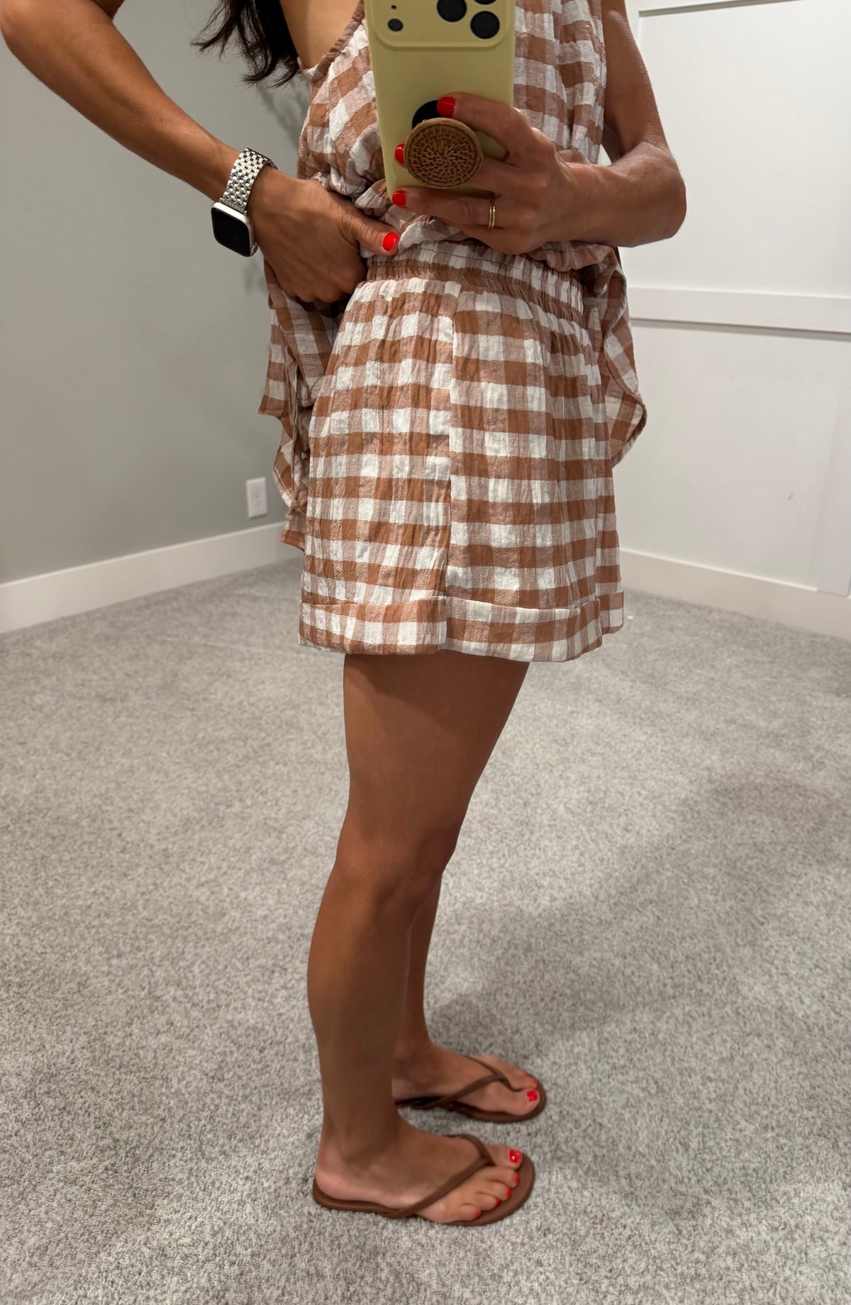 Meadow Gingham Shorts | Tan/Ivory