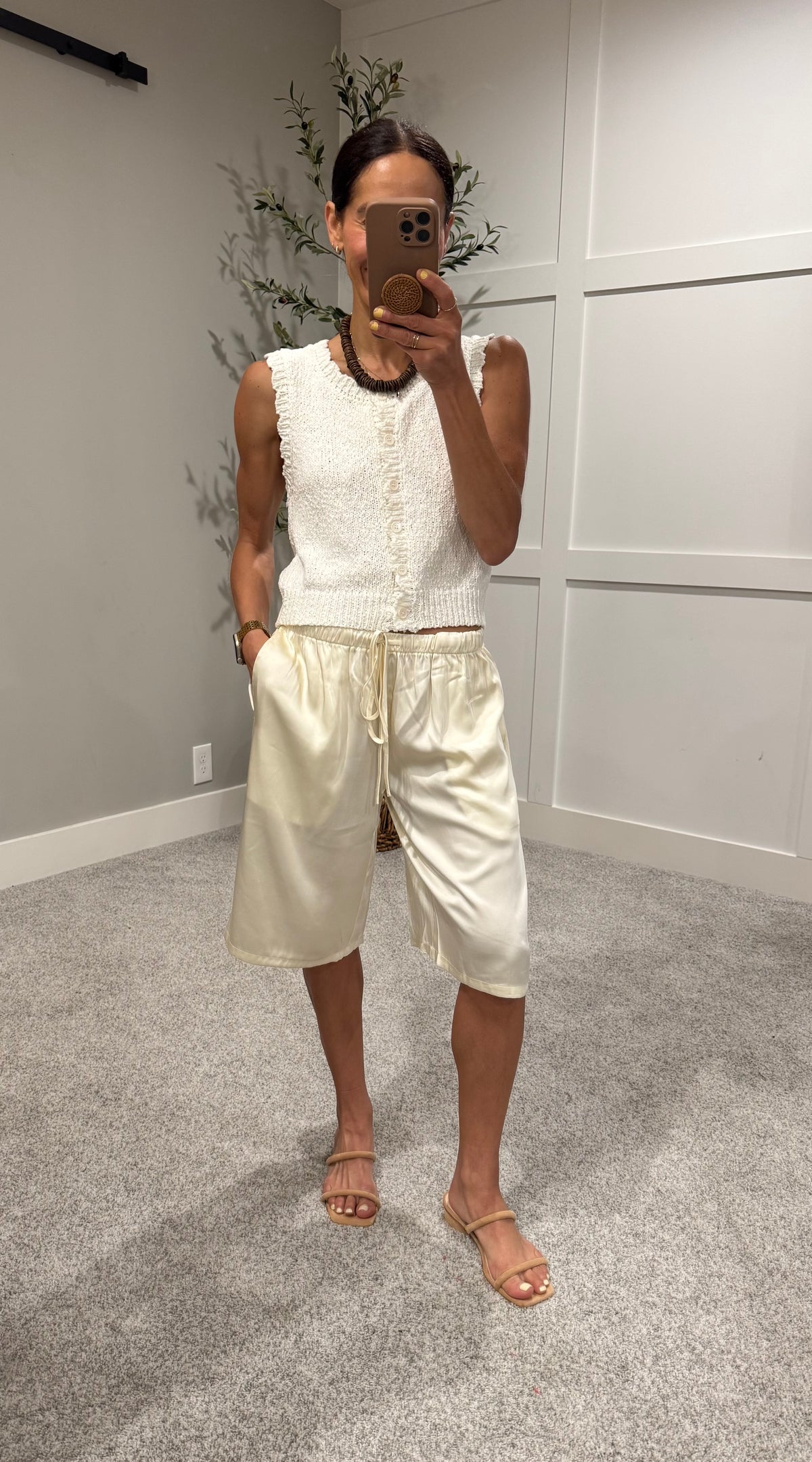 Lily Satin Long Shorts | Cream