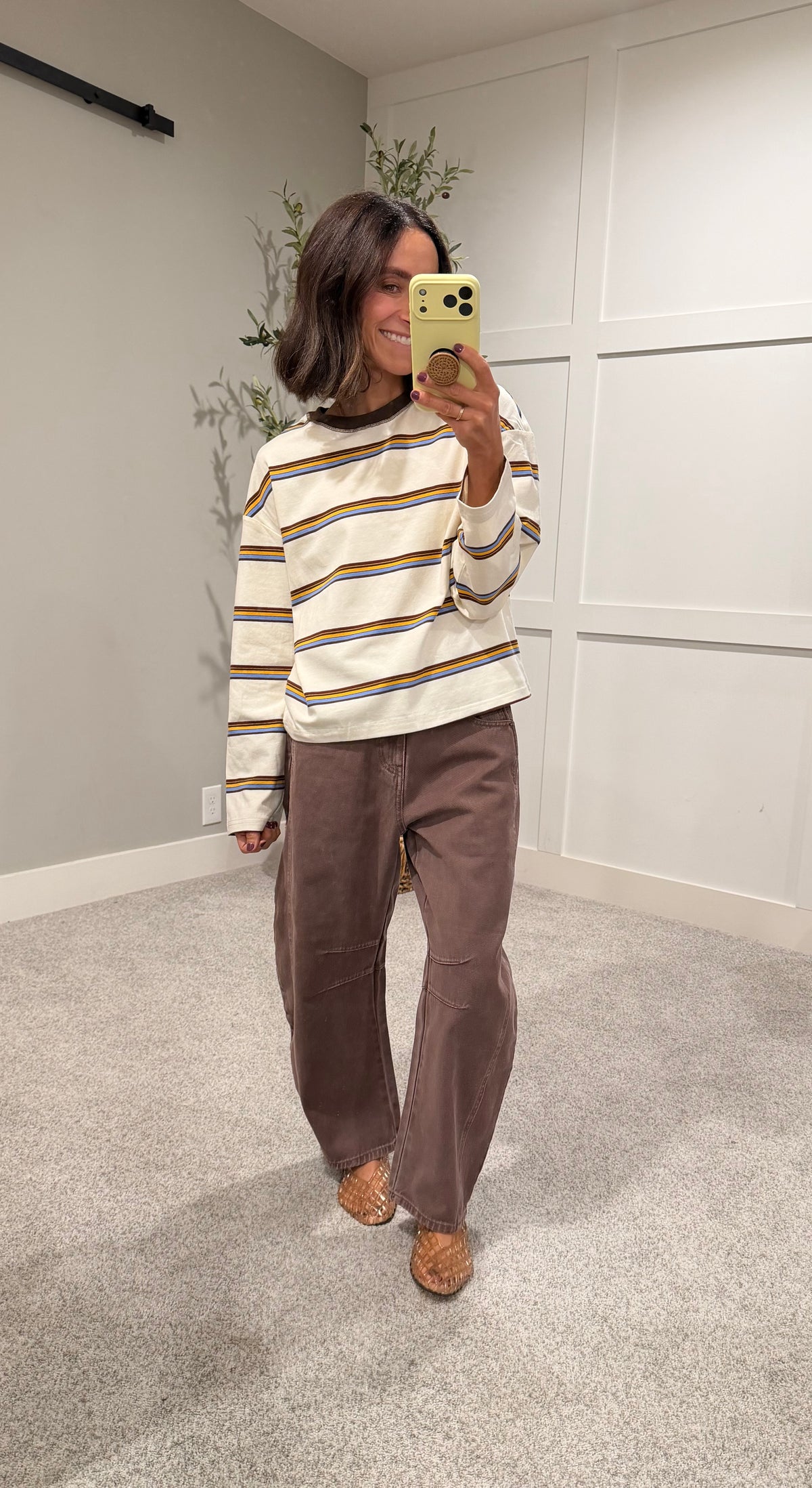 Sara Striped Long Sleeve Top | Ivory