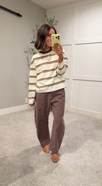 Sara Striped Long Sleeve Top | Ivory