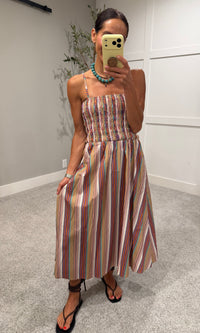Multicolor Stripe Smocked Maxi Dress | MULTI STRIPE