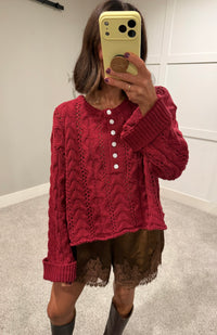Carrie Cable Knit Sweater | Deep Red