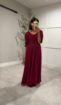 The Solana Smocked Dress | Burgundy