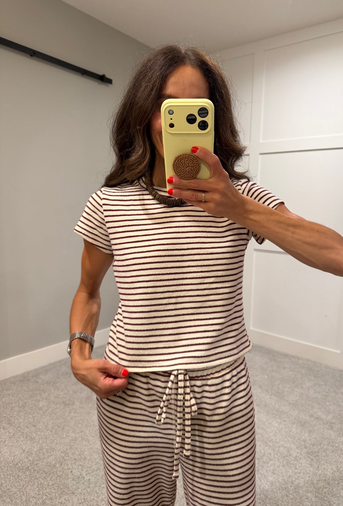 French Terry Striped Set | Burgundy/Cream