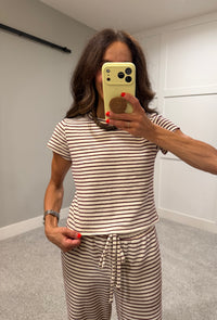 French Terry Striped Set | Burgundy/Cream