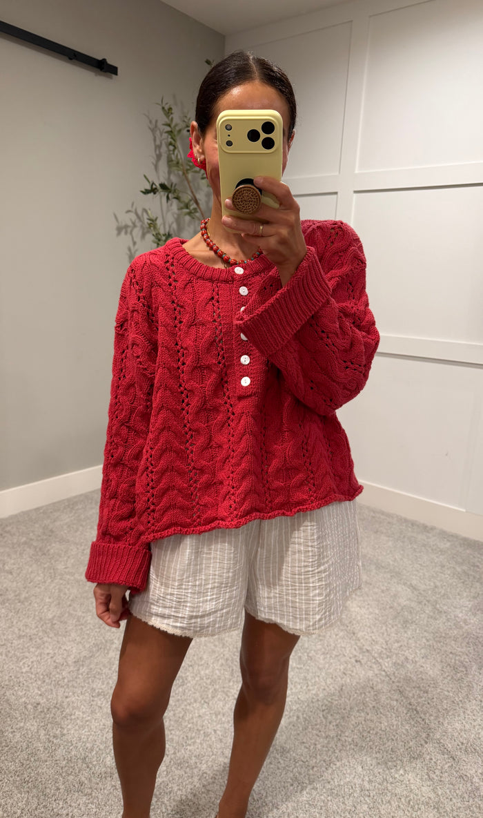 Carrie Cable Knit Sweater | Red