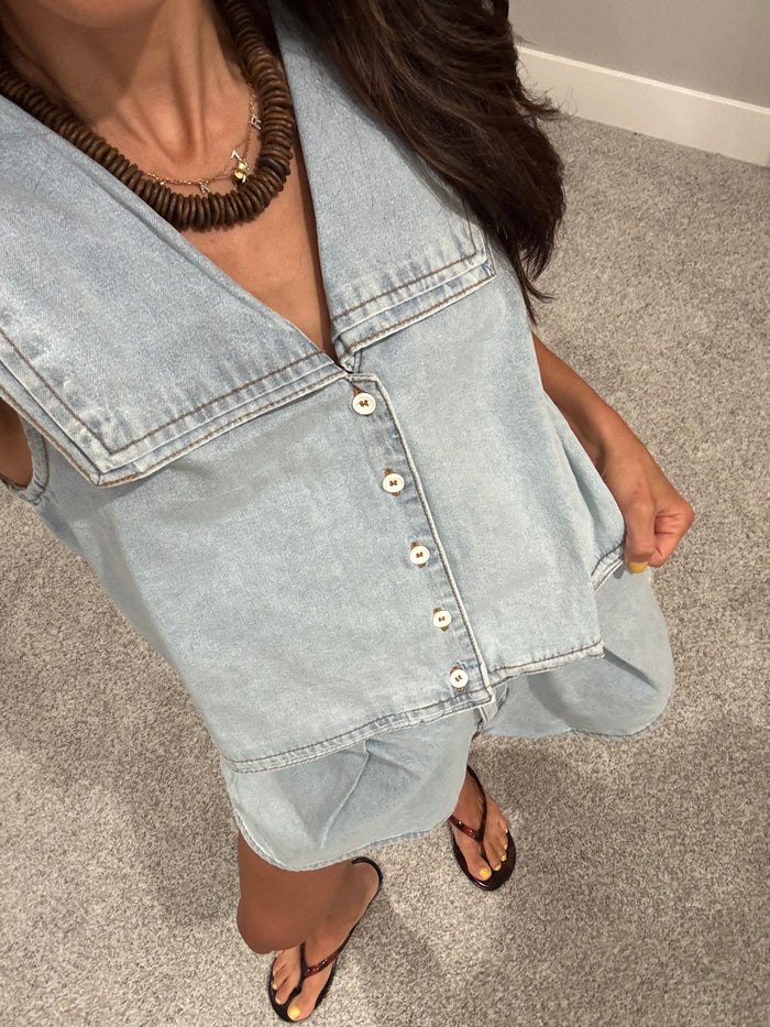 Sailor Denim Top | Light Wash