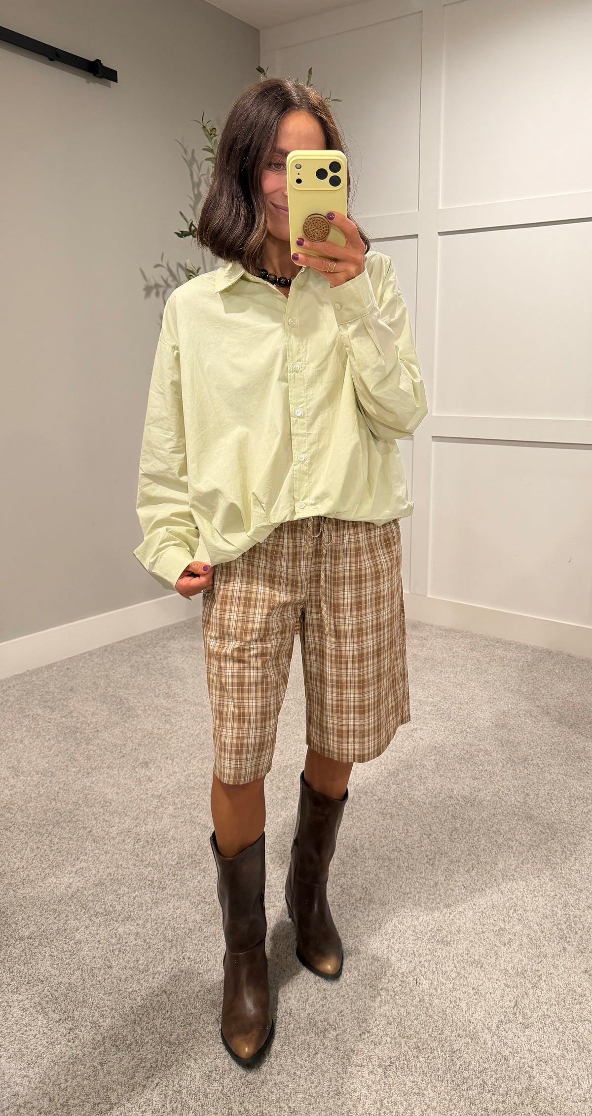 Shawnie Button Down Shirt WITH Knit Shawl | Light Green