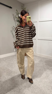 The Nora Sweater Polo | Brown Striped