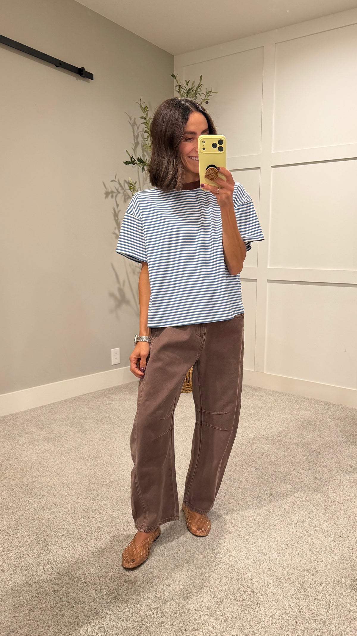 Jude Striped Tee | Dusty Blue/Brown