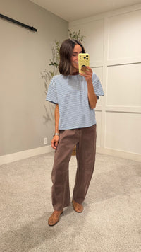 Jude Striped Tee | Dusty Blue/Brown