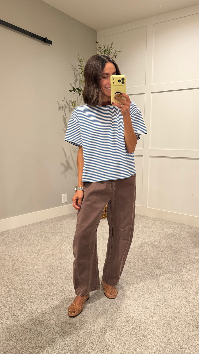 Jude Striped Tee | Dusty Blue/Brown