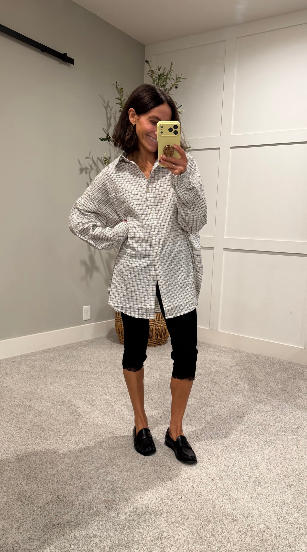 Sammy Oversized Plaid Button-Up | Off White/Black