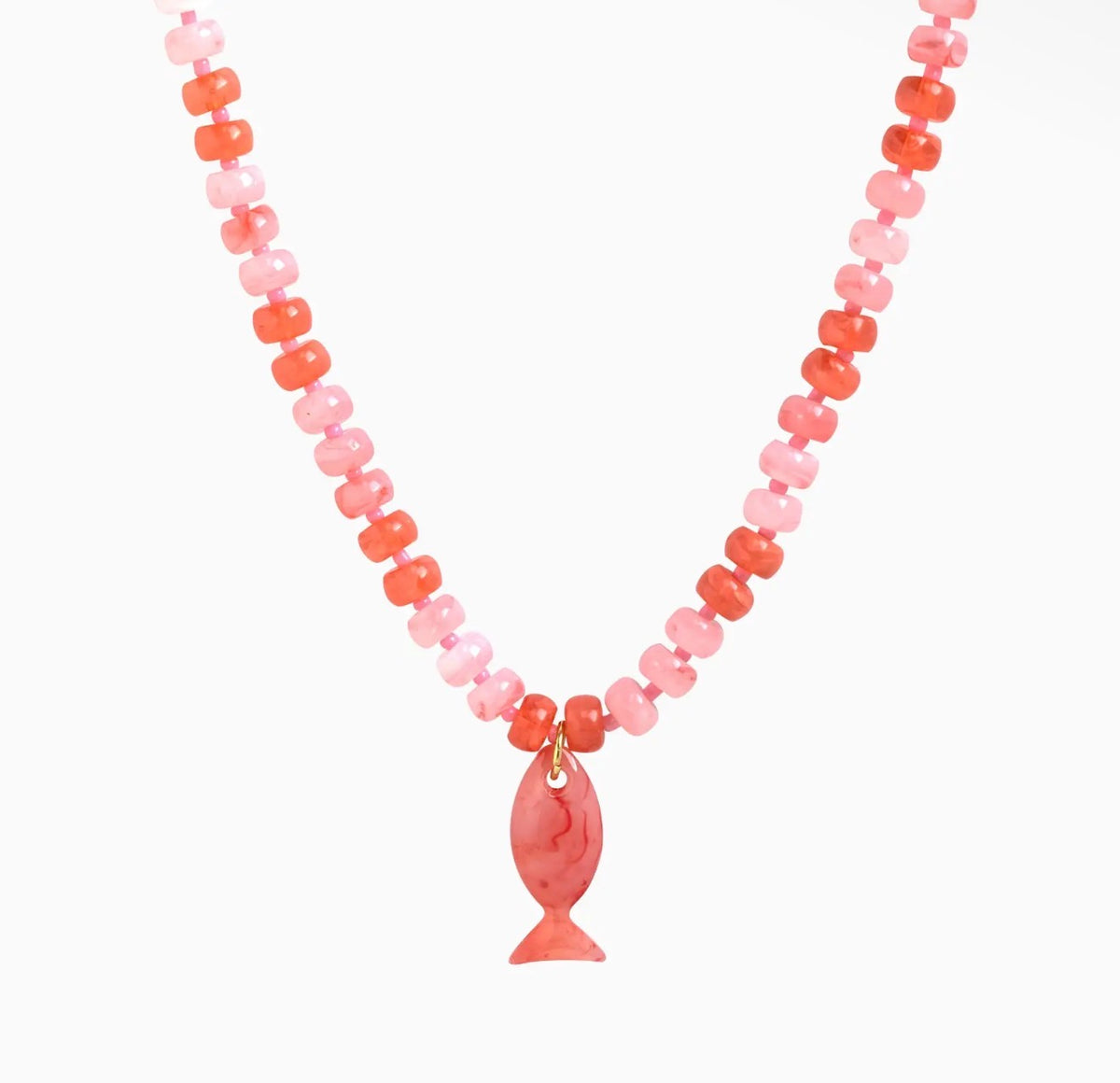 Pink Cherry Splash Marble Fish Beaded Necklace