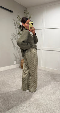 Olive Satin Polka Dot Pants | Light/Olive Green