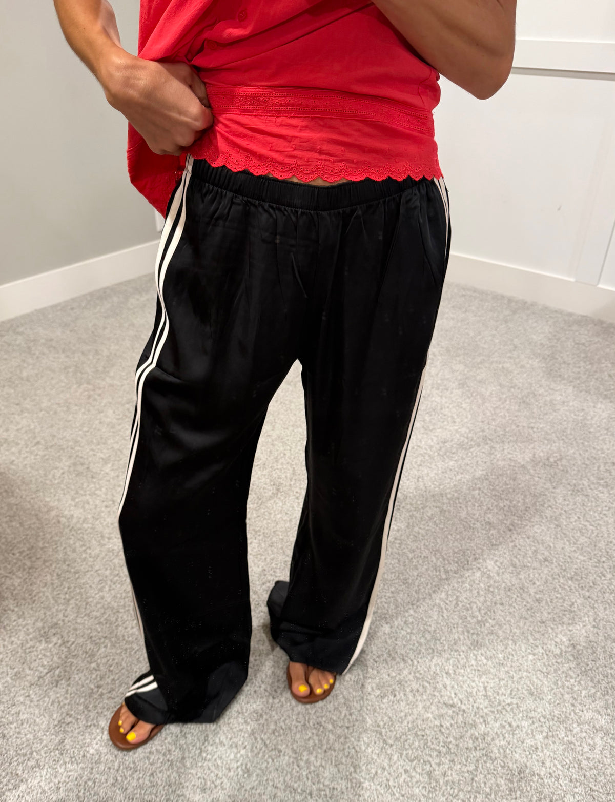 Adele Satin Track Pants | Black