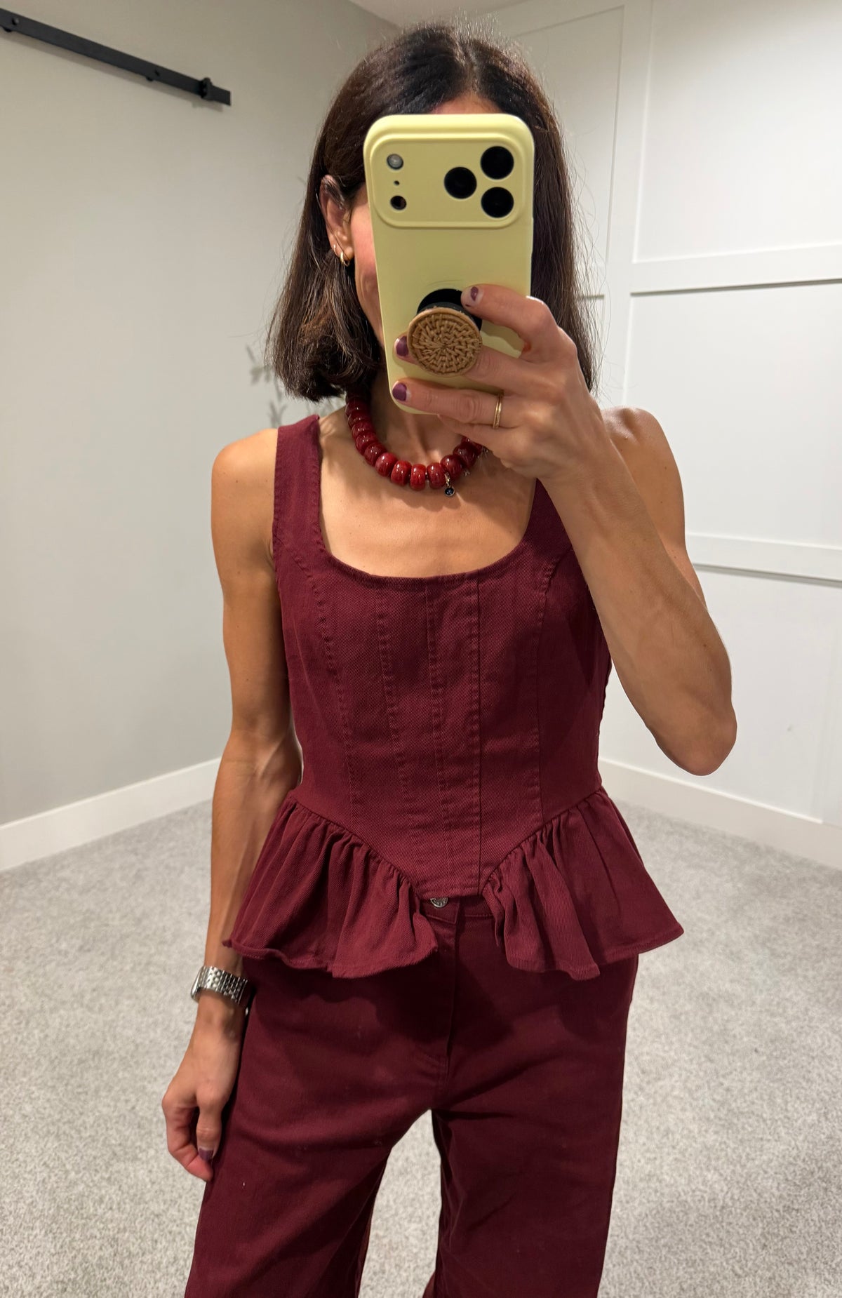 Peppa Peplum Denim Set | Burgundy