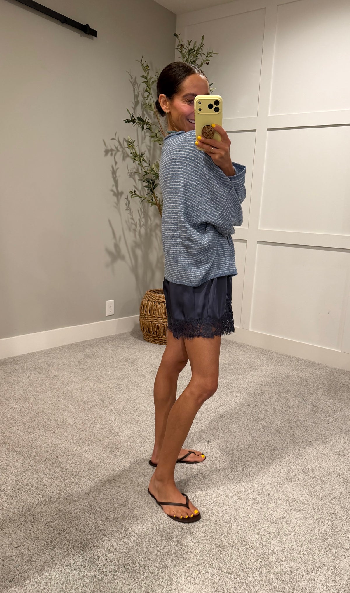 Piper Pinstripe Cardigan | Dusty Blue/White