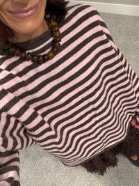 Striped Piper Pullover Sweater | Mocha/Pink