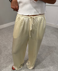 Mireya Satin Lace Trim Pants | Cream
