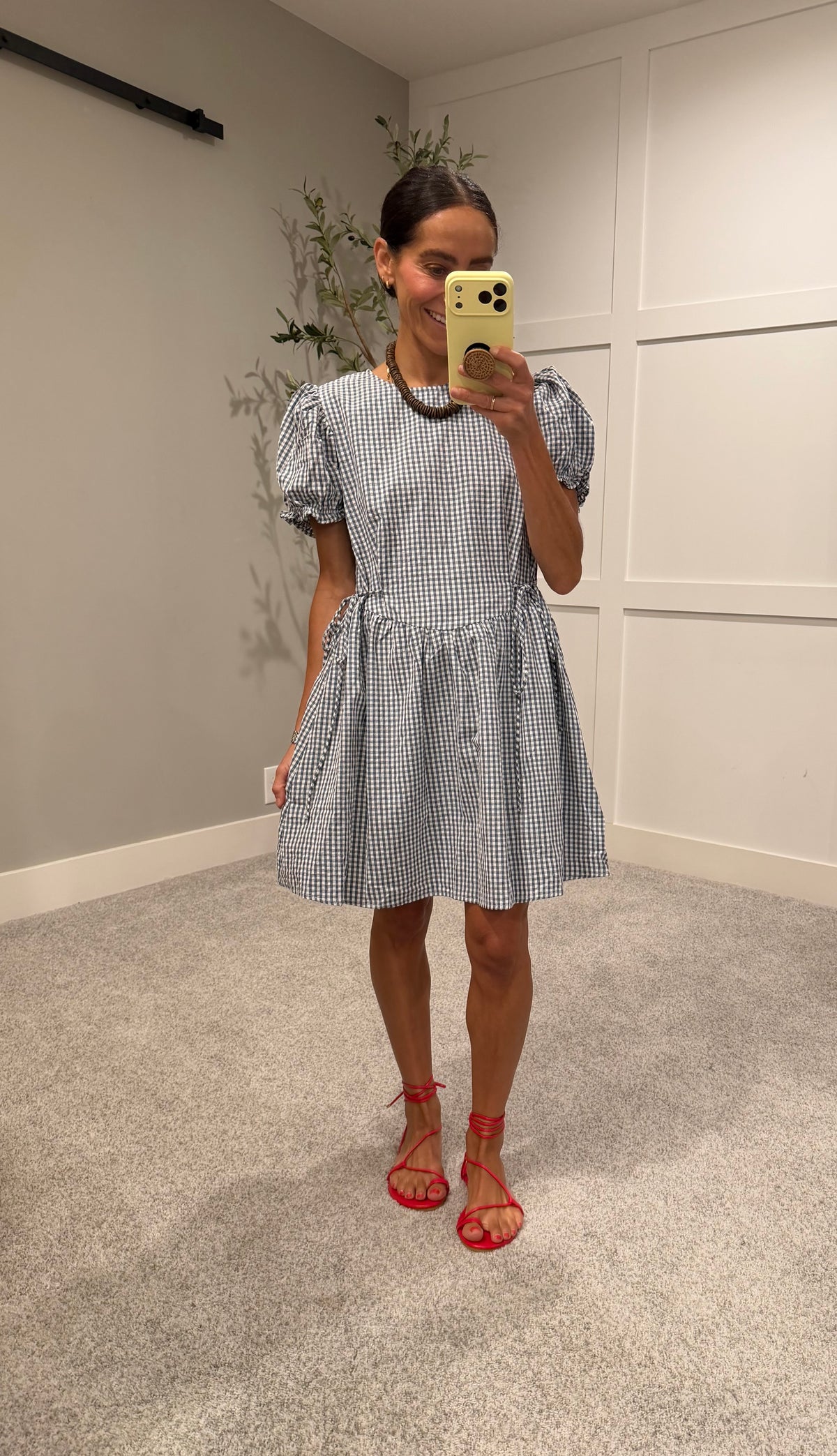 Charlie Gingham Puff Sleeve Dress | Navy Blue
